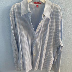 Anne Klein Blue & White Striped Women's Button-Down, Size L